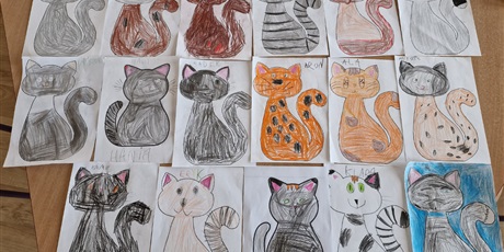prace plastyczne dzieci przedstawiające koty
